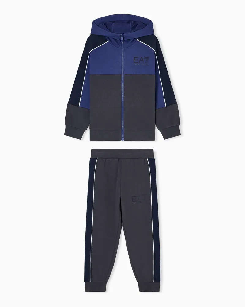 EA7 ASV Athletic Colour Block Boy Trainingsanzug aus einer Bio-Baumwollmischung Grau