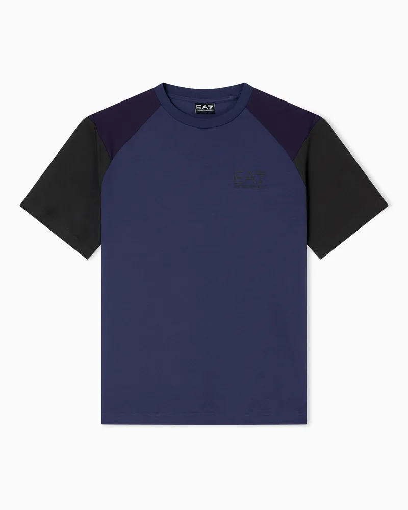 EA7 ASV Athletic Colour Block T-Shirt mit Rundhalsausschnitt aus einer Bio-Baumwollmischung Violett