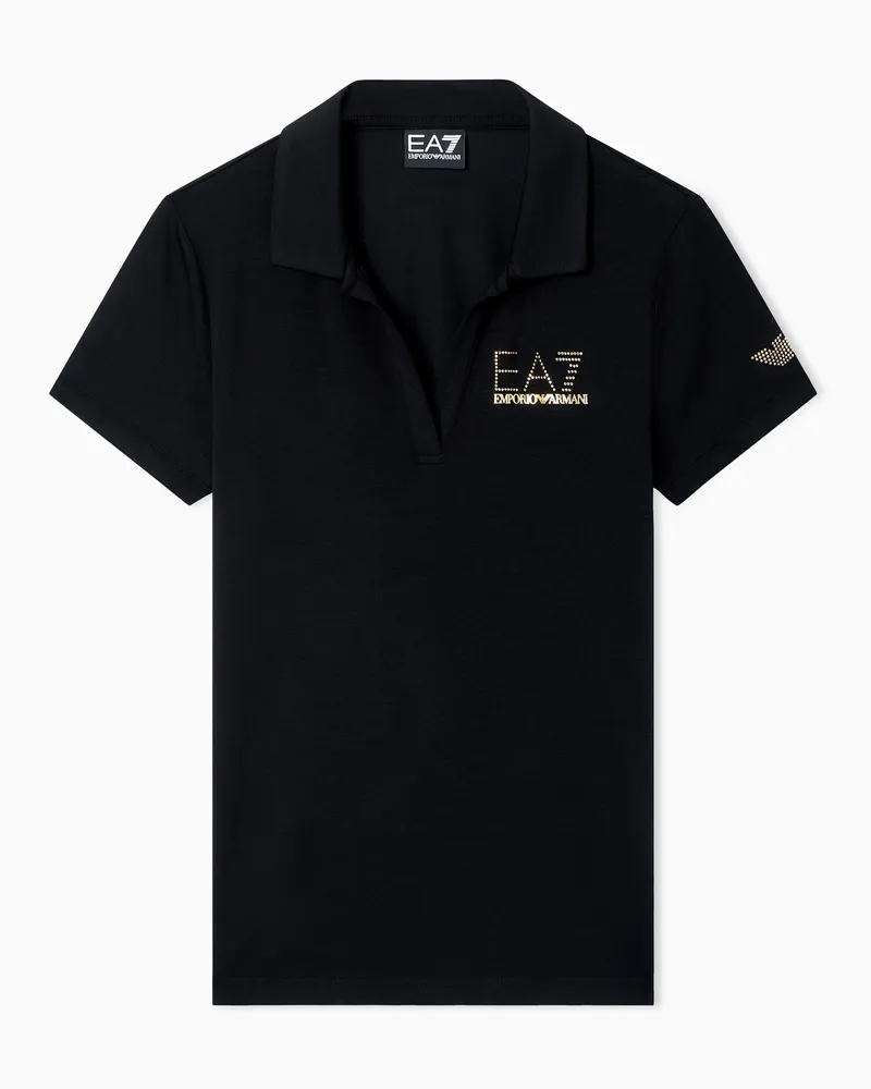 EA7 Evolution Kurzarm-Poloshirt aus Baumwoll-Modal-Mischung Schwarz