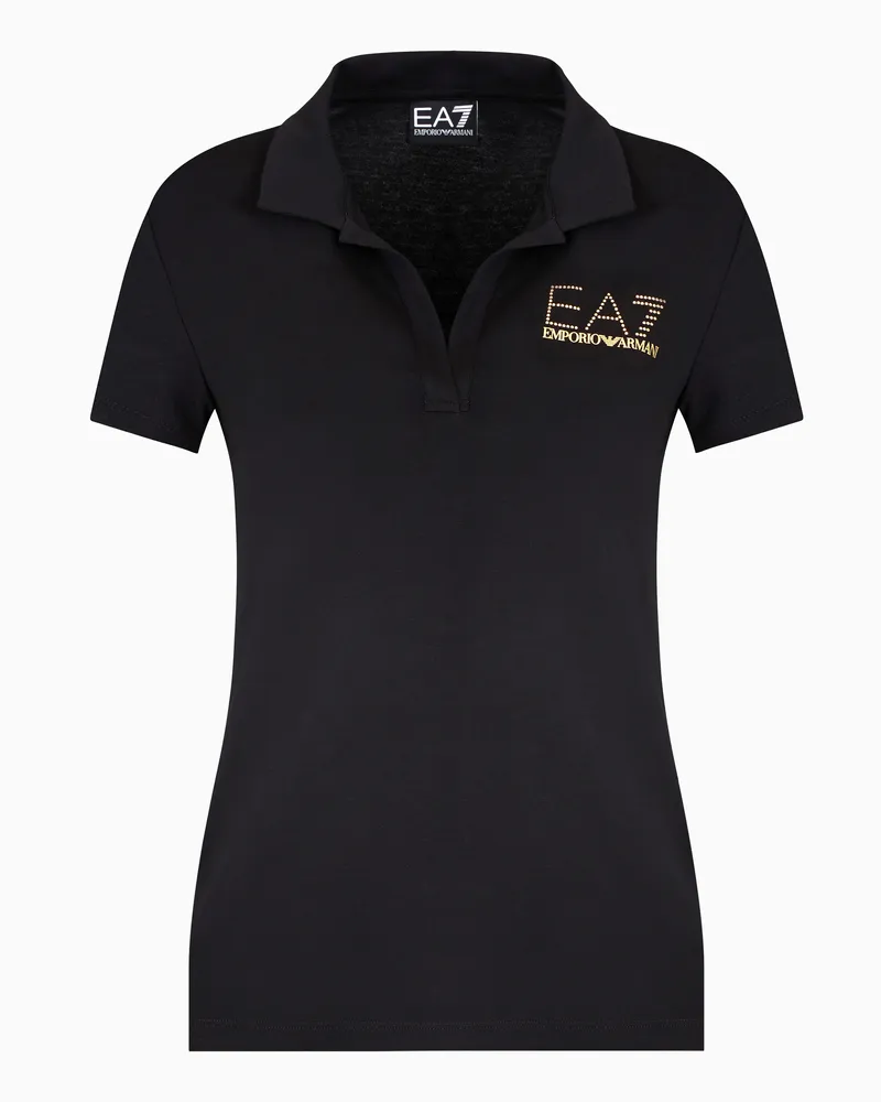 EA7 Evolution Kurzarm-Poloshirt aus Baumwoll-Modal-Mischung Schwarz