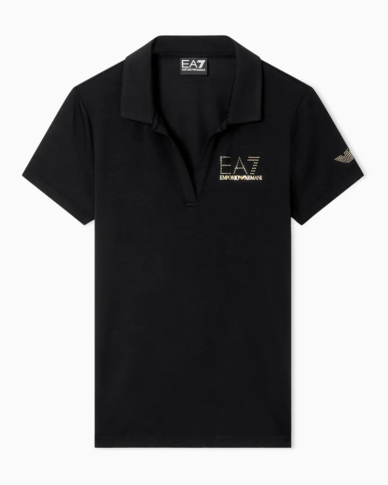 EA7 Evolution Kurzarm-Poloshirt aus Baumwoll-Modal-Mischung Schwarz