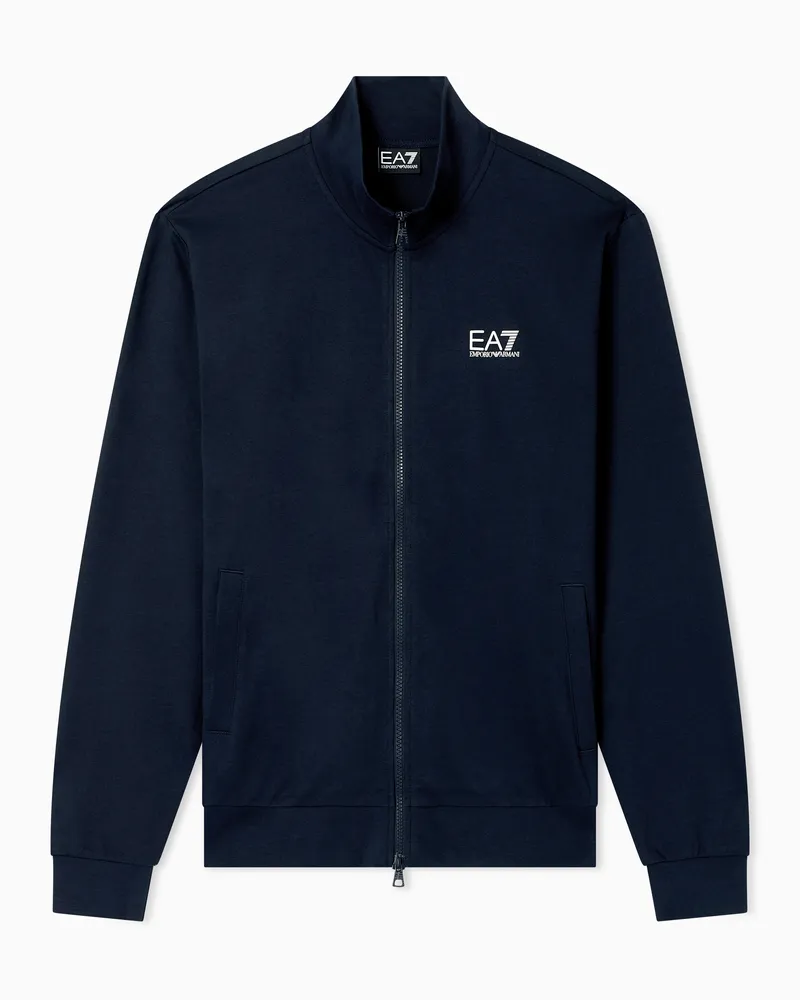 EA7 Core Identity Sweatshirt mit Reißverschluss aus Baumwolle Blau