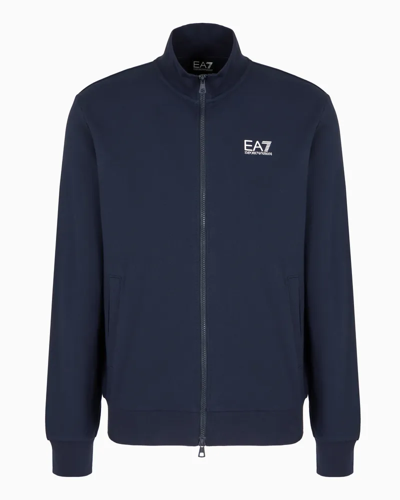 EA7 Core Identity Sweatshirt mit Reißverschluss aus Baumwolle Blau
