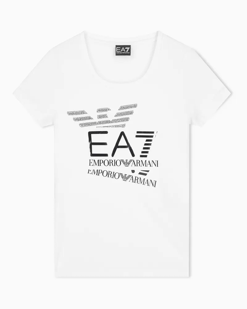 EA7 T-Shirt Logo Series aus Baumwolljersey mit Strasssteinen Weiß
