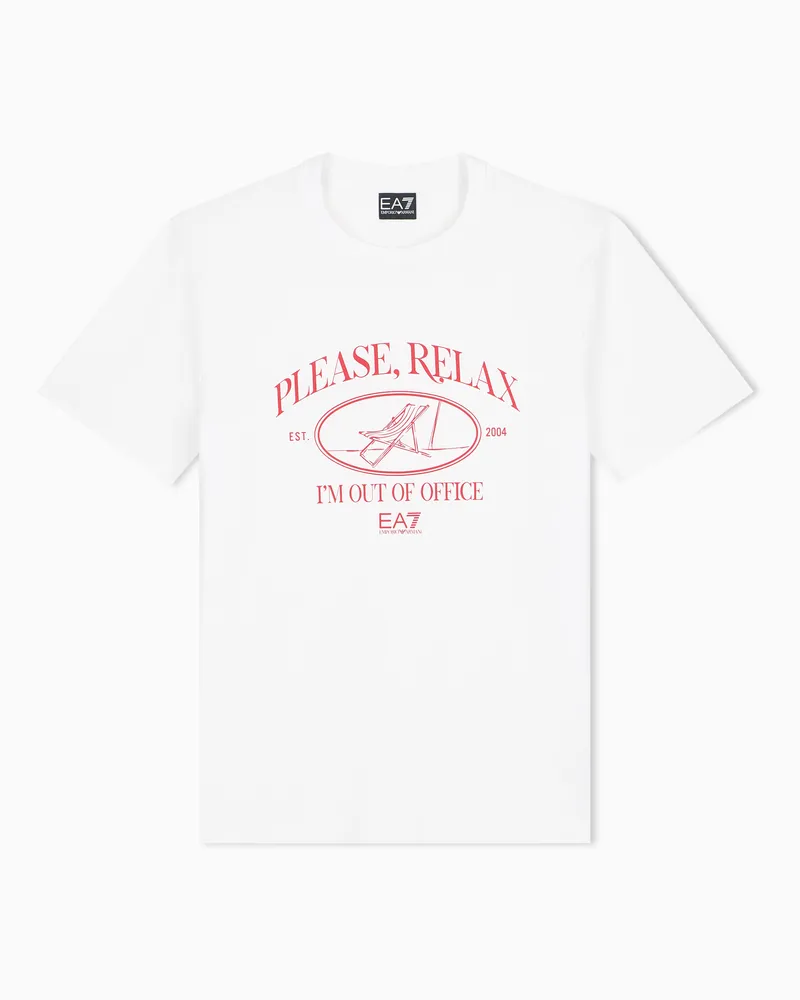 EA7 T-Shirt aus reiner Baumwolle mit Print Weiß