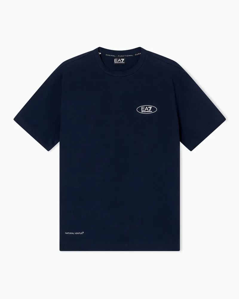 EA7 Armani Blue Sport T-Shirt mit Rundhalsausschnitt aus „Natural VENTUS7“-Funktionsgewebe Blau