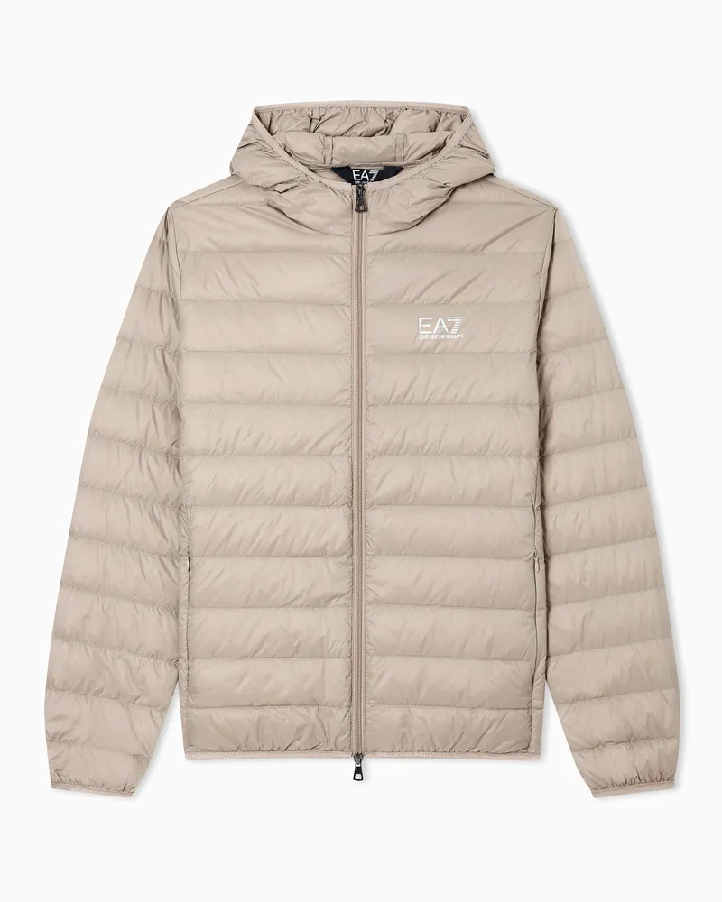 EA7 Core Identity packbare Daunenjacke mit Kapuze Beige