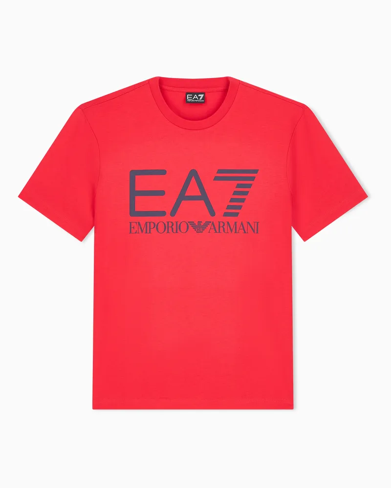 EA7 Armani Olimpia Milano T-Shirt aus reiner Baumwolle Rot