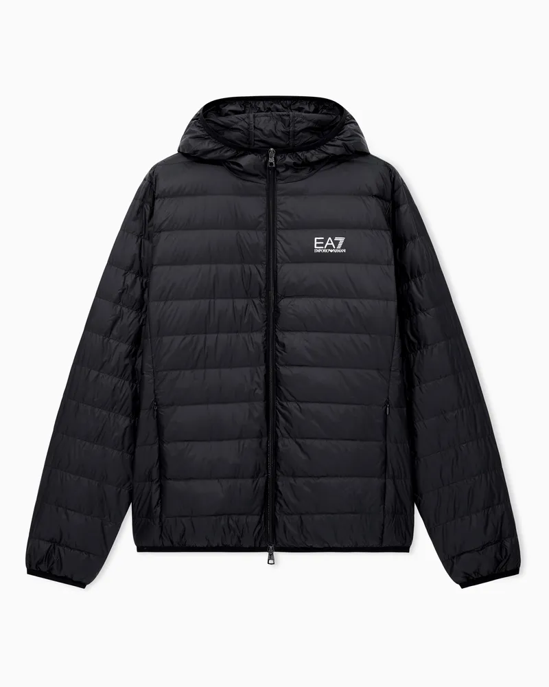 EA7 Core Identity packbare Daunenjacke mit Kapuze Schwarz