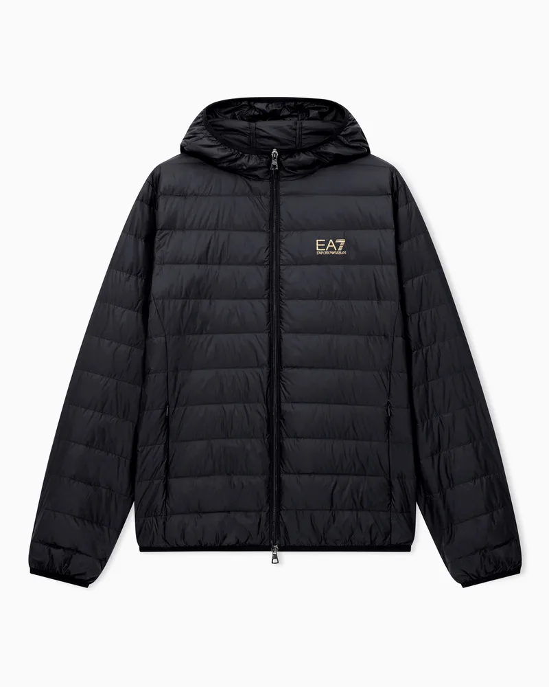 EA7 Core Identity packbare Daunenjacke mit Kapuze Schwarz