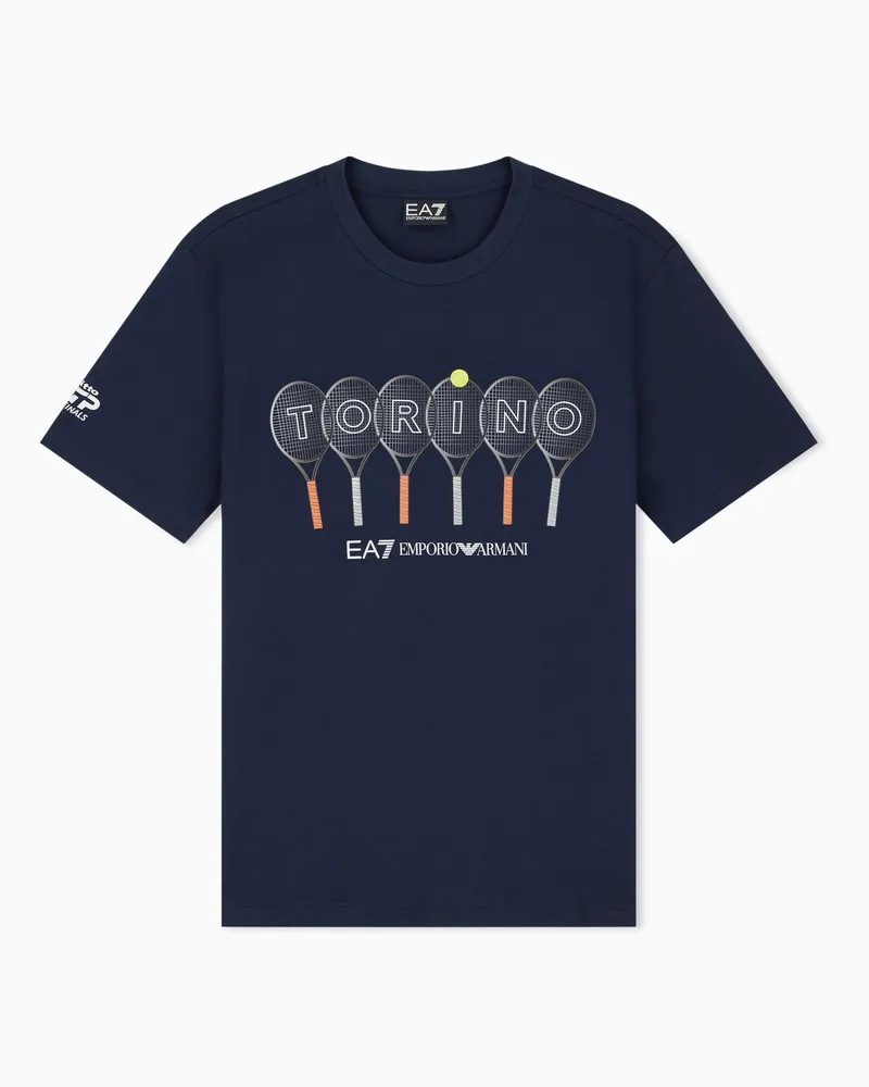 EA7 Baumwoll-T-Shirt mit Rundhalsausschnitt und Torino-Grafik Nitto ATP Finals Marineblau