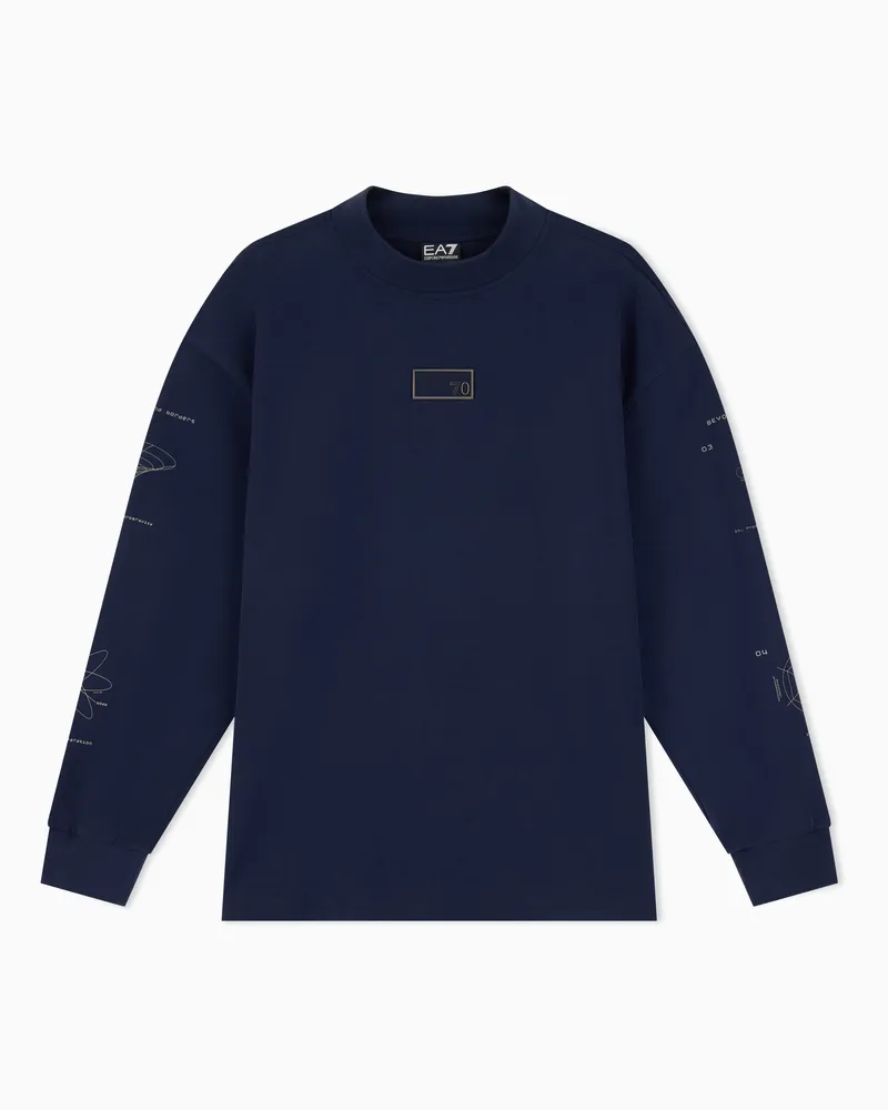 EA7 Sweatshirt 7.0 aus Baumwolljersey mit Oversize Passform Marineblau