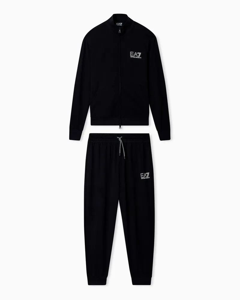EA7 Baumwoll-Trainingsanzug Visibility mit durchgehendem Reißverschluss Schwarz
