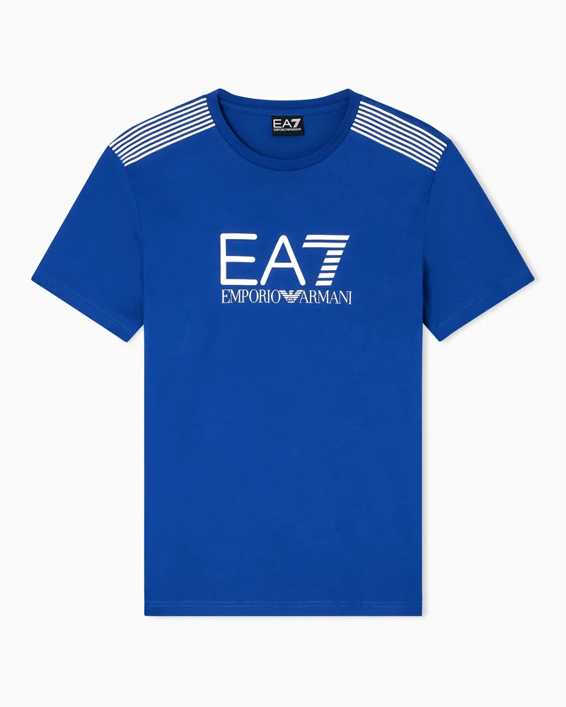 EA7 ASV 7 Lines Jersey-T-Shirt aus einer Baumwoll-Mischung mit Rundhalsausschnitt Blau