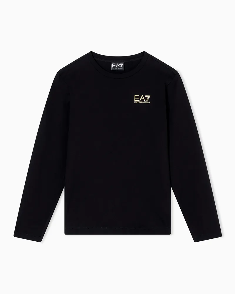 EA7 ASV Core Identity Boy Langarmshirt aus reiner Bio-Baumwolle Schwarz