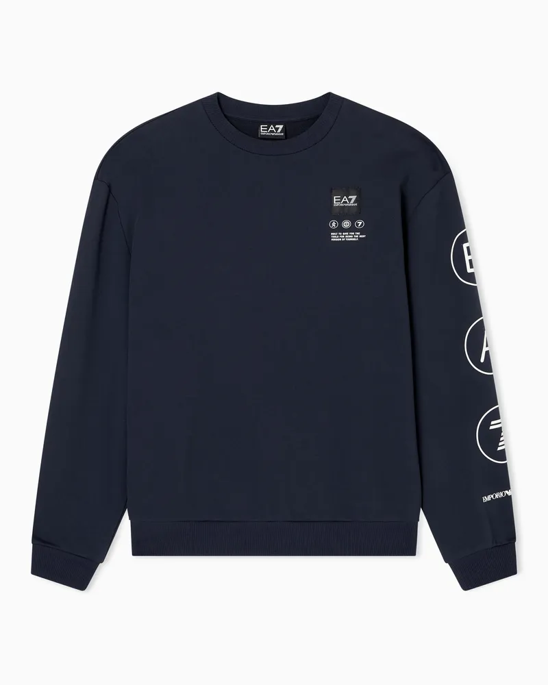 EA7 Logo Series Sweatshirt mit Rundhalsausschnitt aus Baumwoll-French-Terry Marineblau