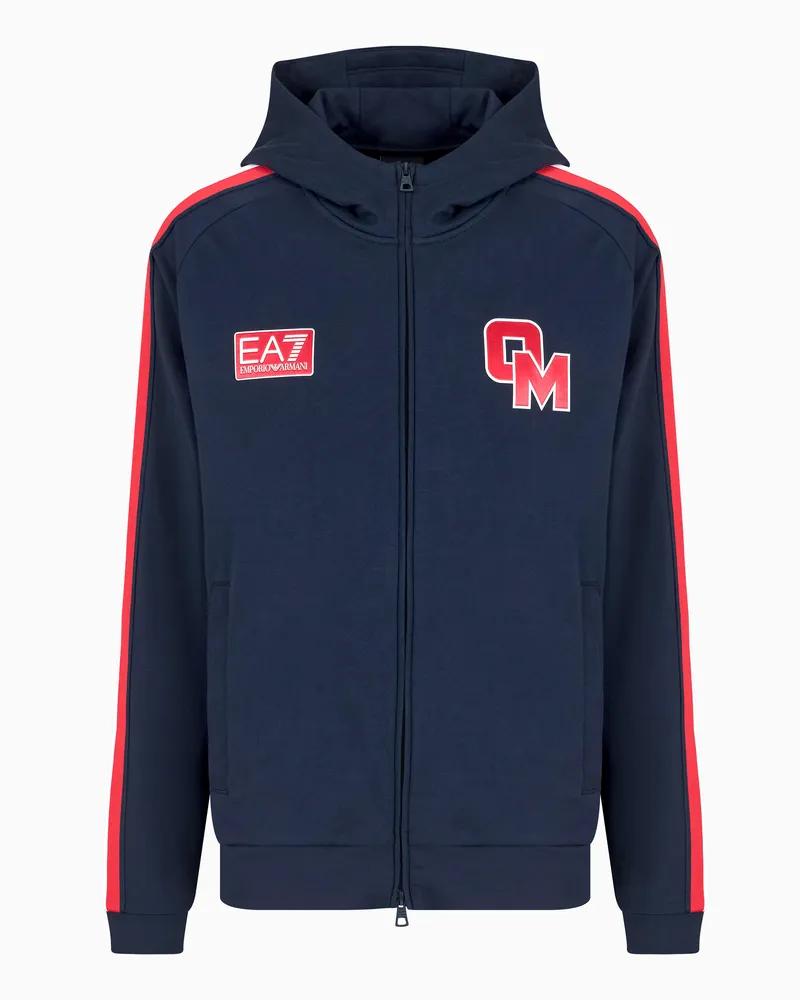 EA7 Olimpia Milano Baumwoll-Kapuzensweatshirt Marineblau