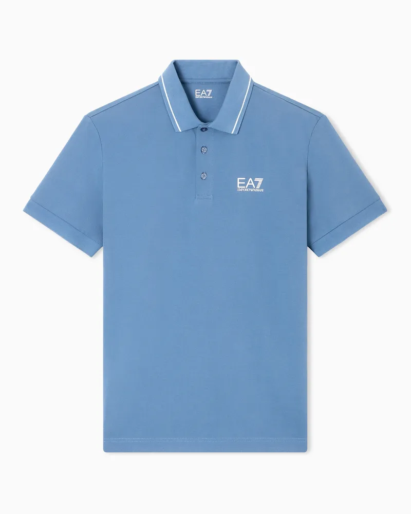 EA7 Core Identity Poloshirt aus Baumwollstretch-Pikee Hellblau