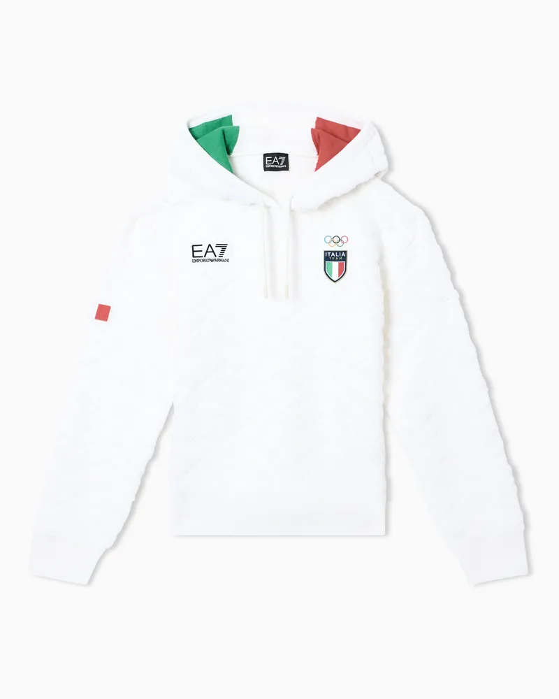 EA7 Sweatshirt mit Kapuze und durchgehendem, geprägtem „ITALIA TEAM”-Print Weiß
