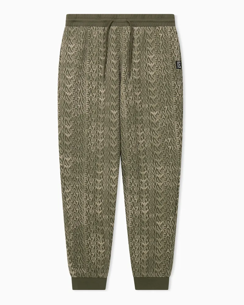 EA7 Jogginghose Logo Series mit Allover-Muster und Kordelzug Grün