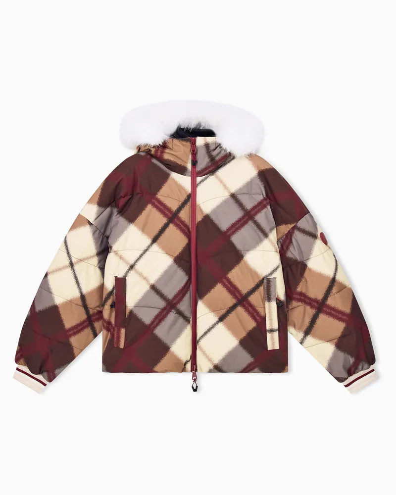 EA7 Winterjacke im Karomuster mit einer Kapuze aus Kunstfell Mehrfarbig