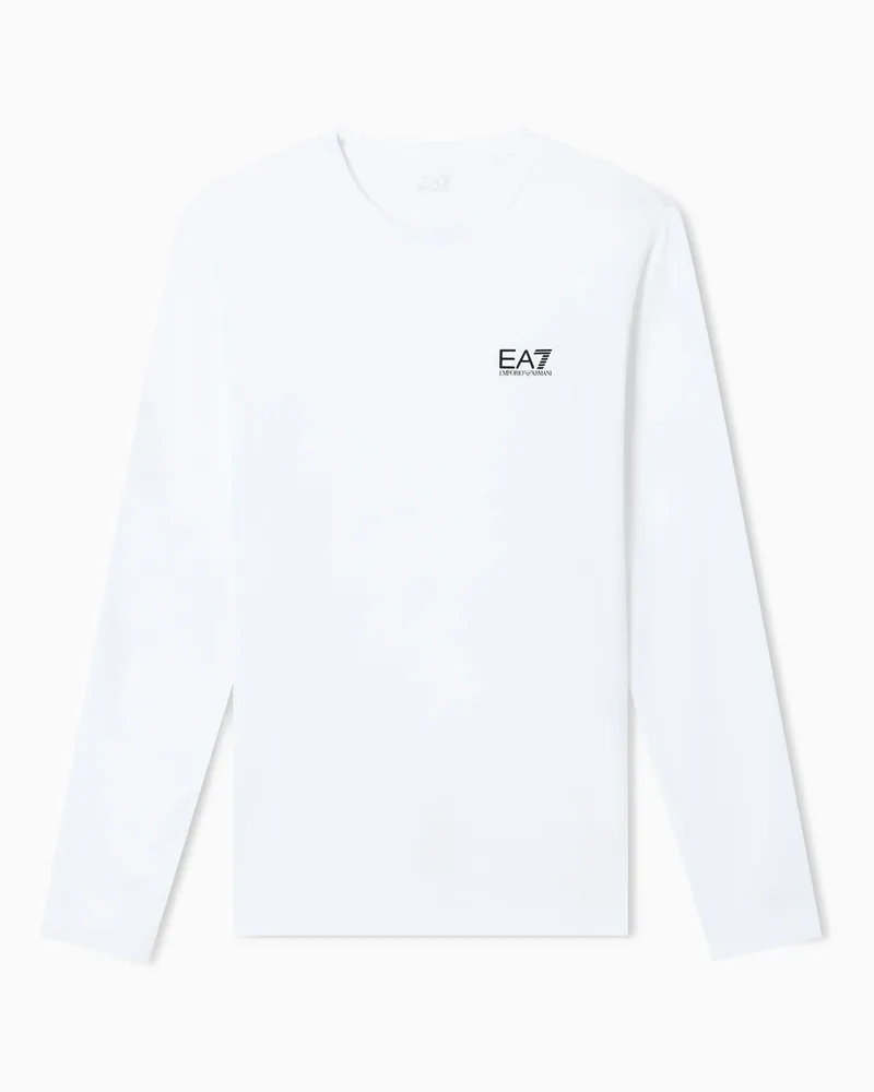 EA7 Core Identity Baumwoll-T-Shirt mit langen Ärmeln Weiß