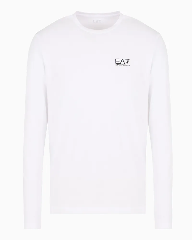 EA7 Core Identity Baumwoll-T-Shirt mit langen Ärmeln Weiß