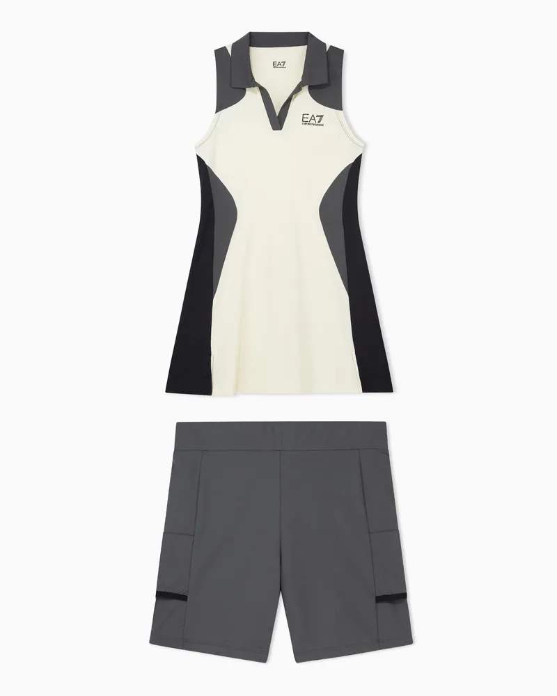 EA7 Polokleid Tennis Pro Piquet mit Stretch ärmellos Schwarz