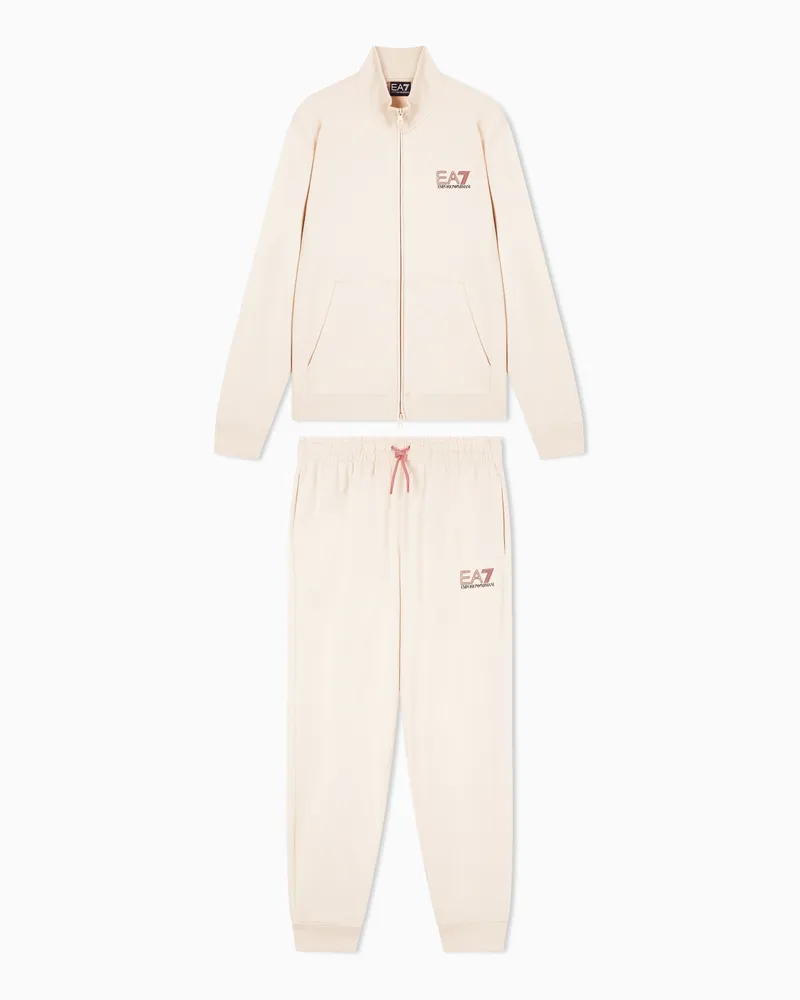 EA7 Baumwoll-Trainingsanzug Visibility mit durchgehendem Reißverschluss Beige