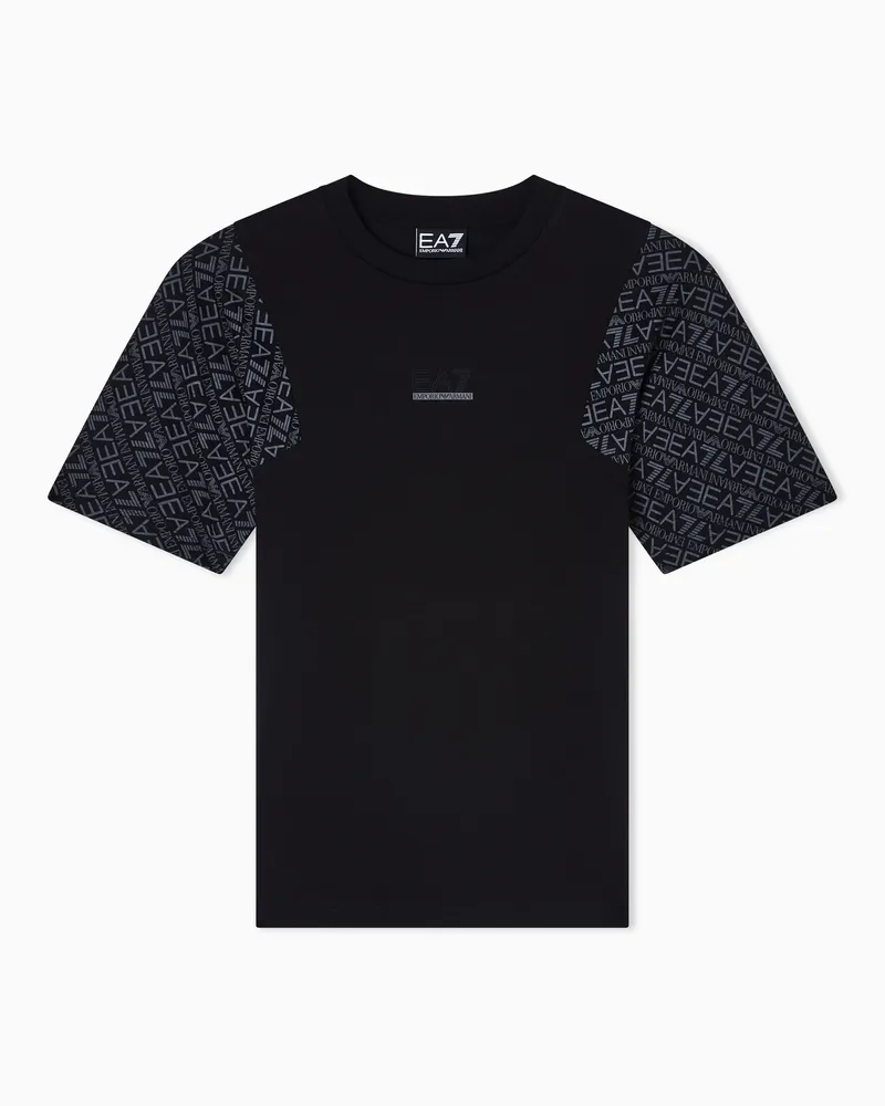 EA7 Graphic Series Boy T-Shirt aus Baumwolljersey Schwarz