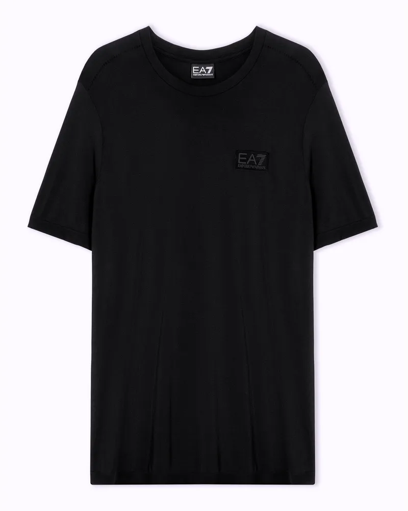 EA7 Lux Identity T-Shirt mit Rundhalsausschnitt aus einer elastischen Azetat-Mischung Schwarz