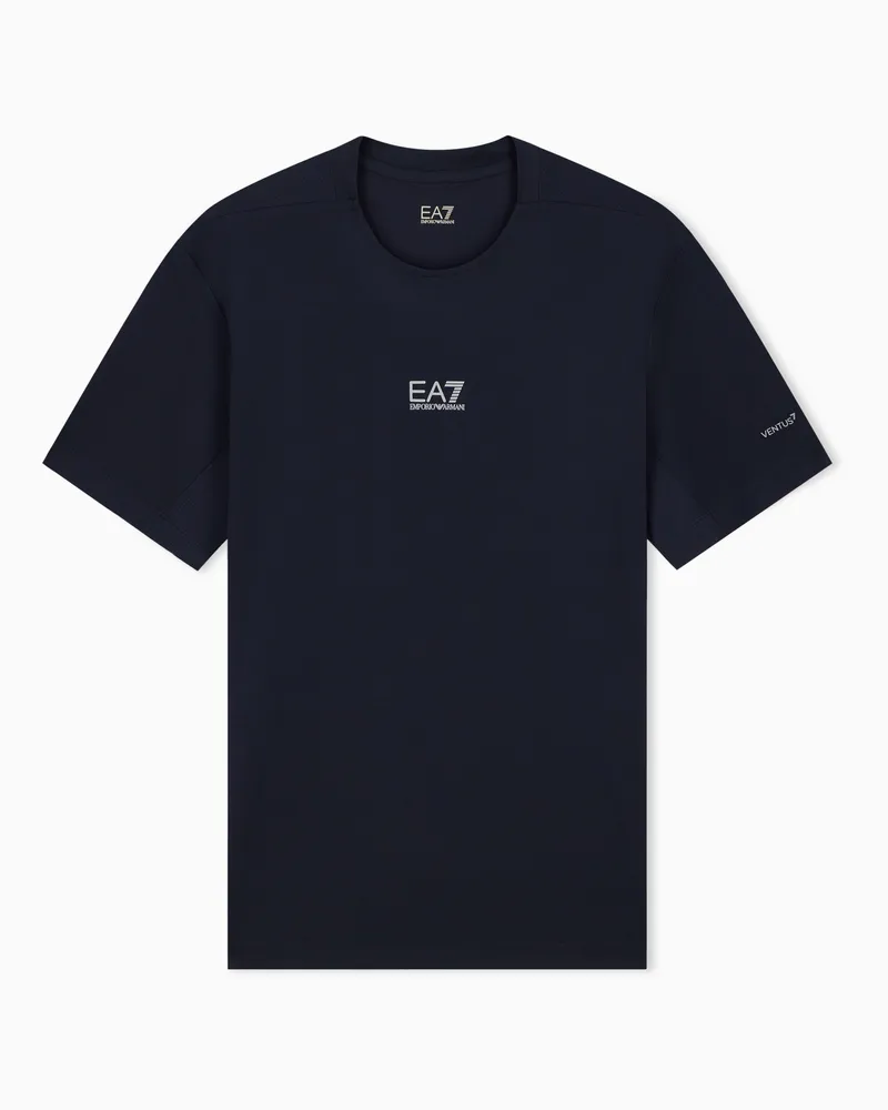 EA7 T-Shirt Ventus 7 schmaler Schnitt aus atmungsaktivem Jersey Marineblau