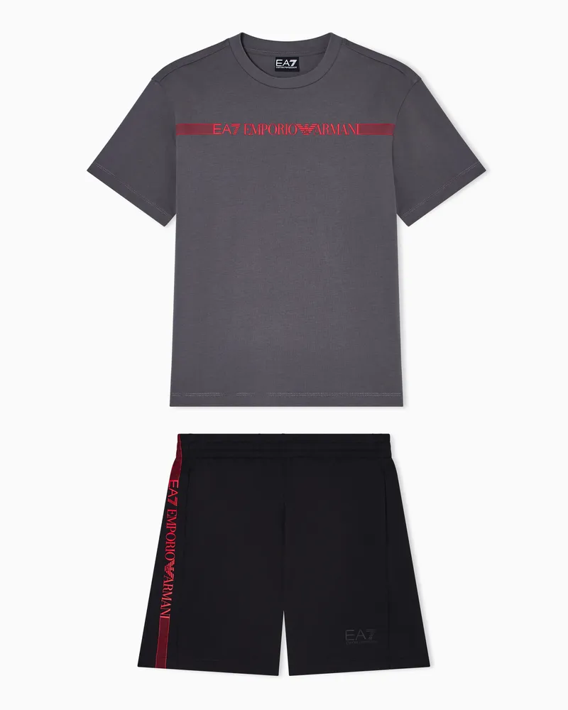 EA7 Logo Series Boy Set mit T-Shirt und Shorts aus Baumwolljersey Grau