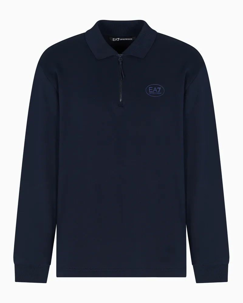 EA7 Golf Club Langärmeliges Poloshirt aus reiner Baumwolle Marineblau