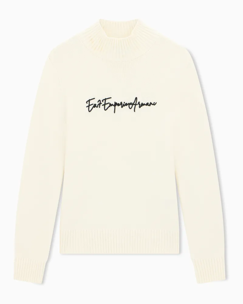EA7 Pullover Regularschnitt mit Schurwollanteil und Rippdetails Weiß