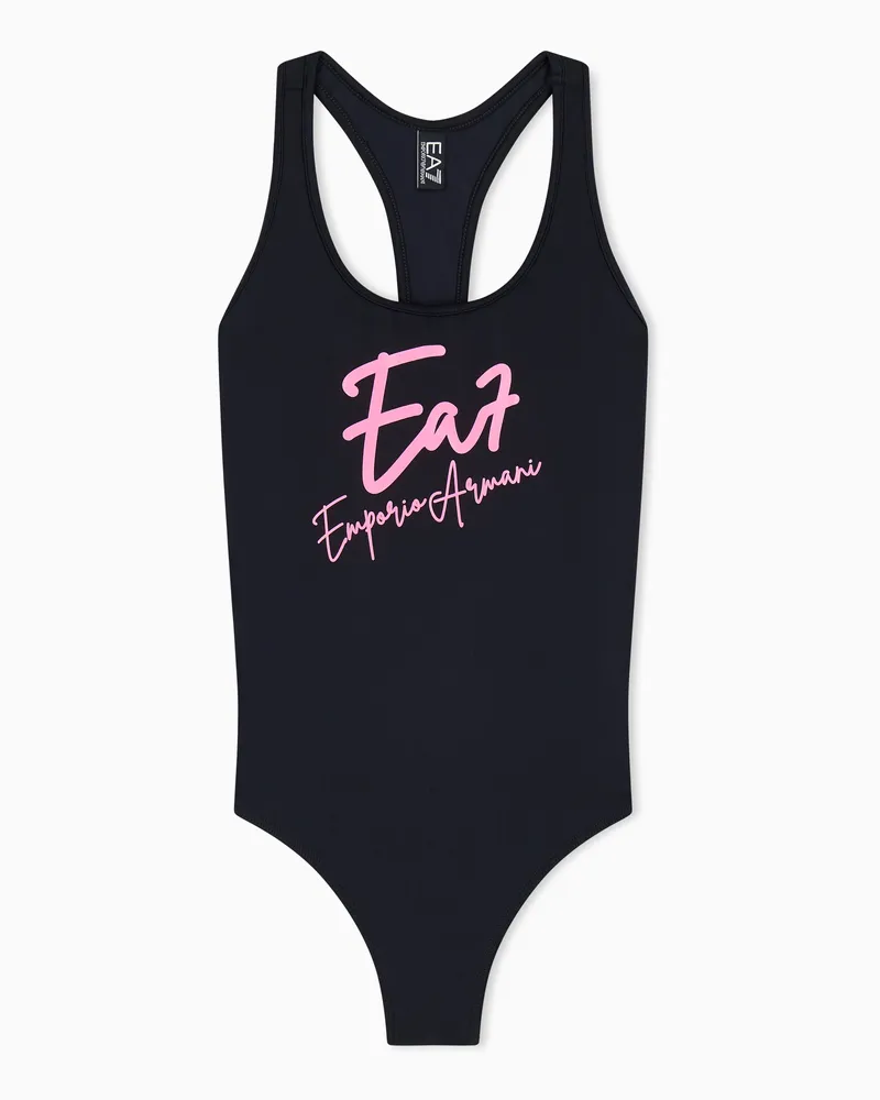 EA7 Girl Badeanzug mit großem Logo Schwarz