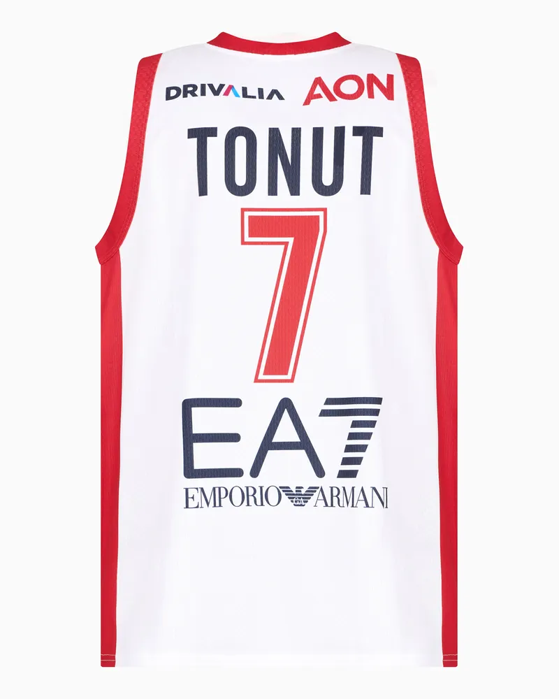 EA7 Replika-Tanktop der Olimpia Milano 24/25 Championship Weiß