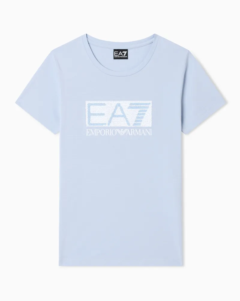 EA7 Logo Series T-Shirt aus Baumwolljersey mit Logo Hellblau