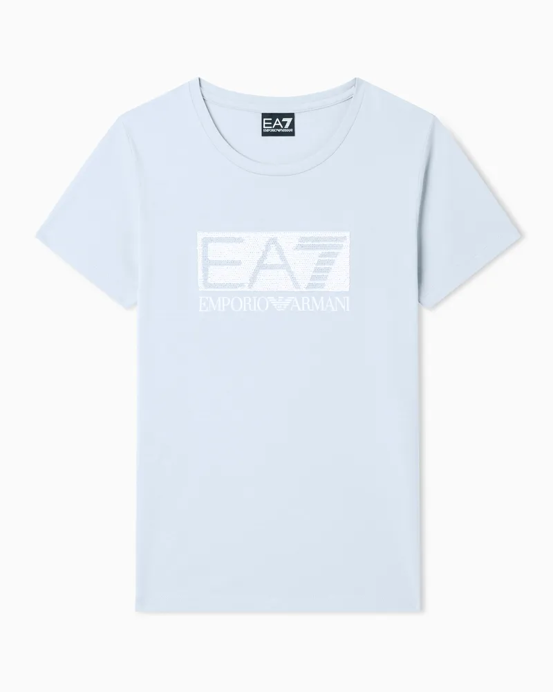 EA7 Logo Series T-Shirt aus Baumwolljersey mit Logo Hellblau