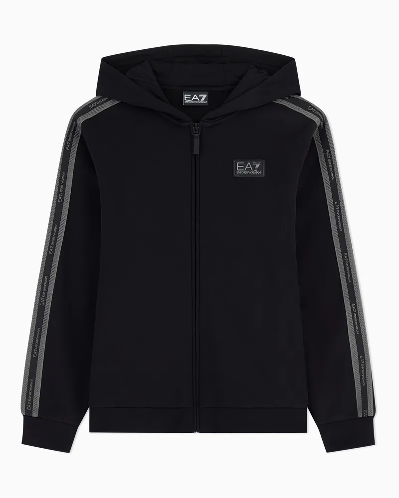 EA7 Oversize-Kapuzenjacke Logo Series Boy aus Baumwolljersey Schwarz
