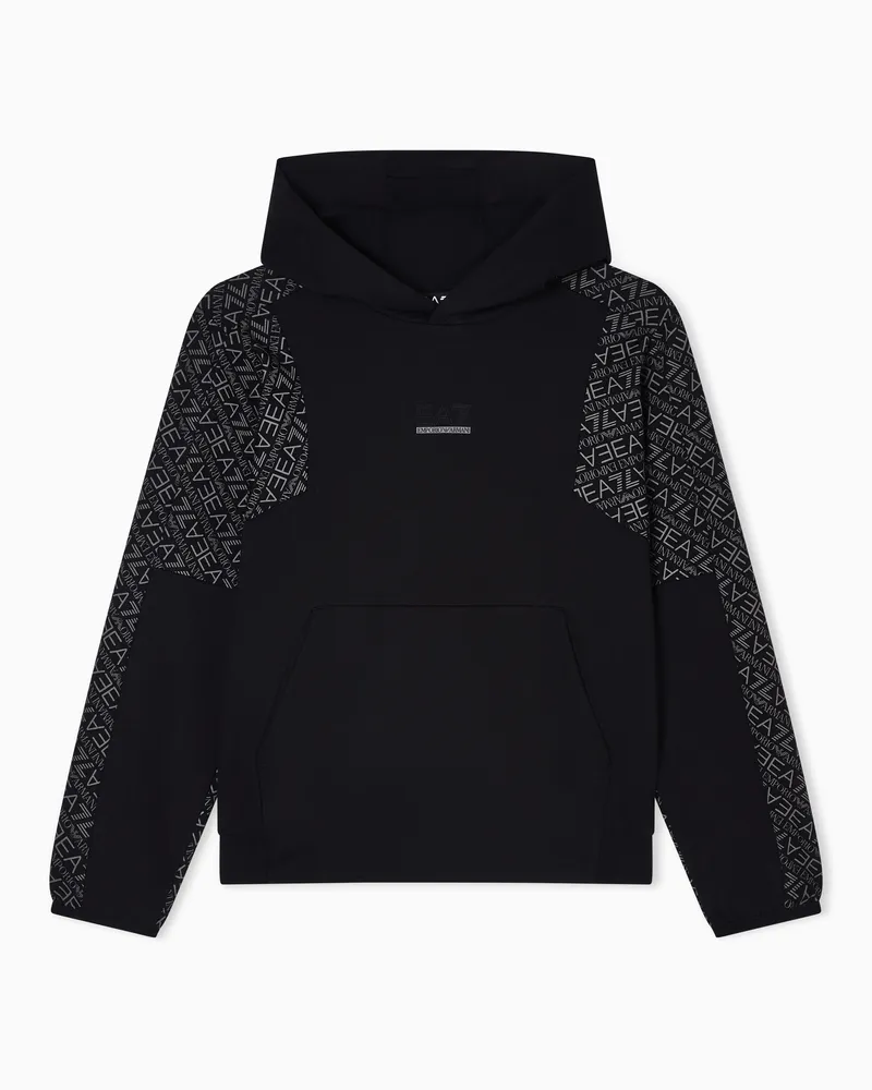 EA7 Graphic Series Boy Sweatshirt mit Kapuze aus reiner Baumwolle Schwarz