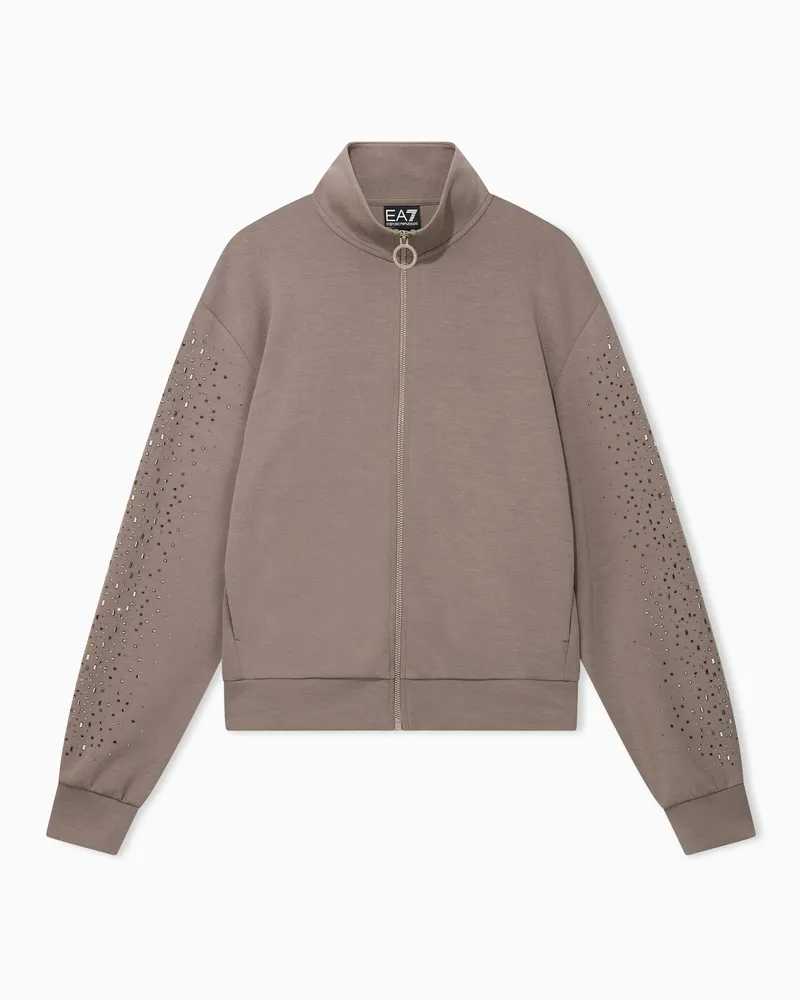 EA7 Sweatshirt Precious mit Reißverschluss und Applikationen Grau