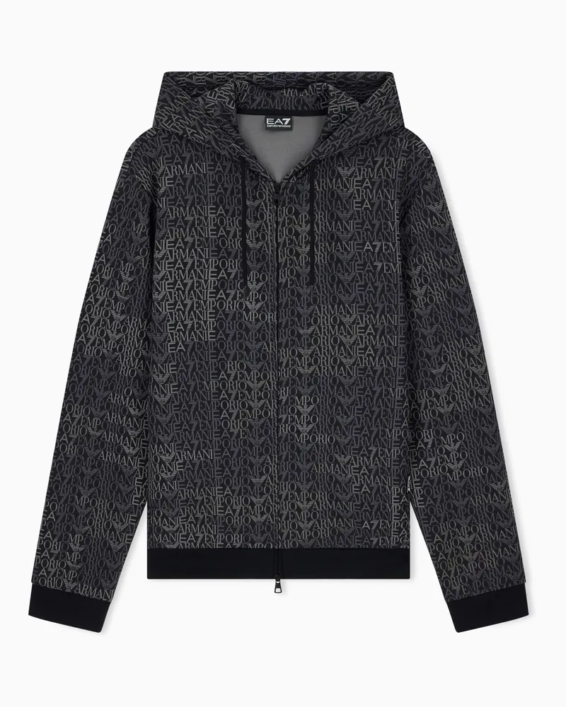 EA7 Regular Fit Sweatjacke Logo Series mit Monogramm-Muster Schwarz