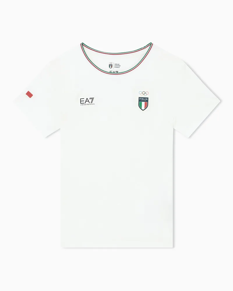 EA7 T-Shirt aus Stretchjersey mit Rundhalsausschnitt und kurzen Ärmeln Weiß