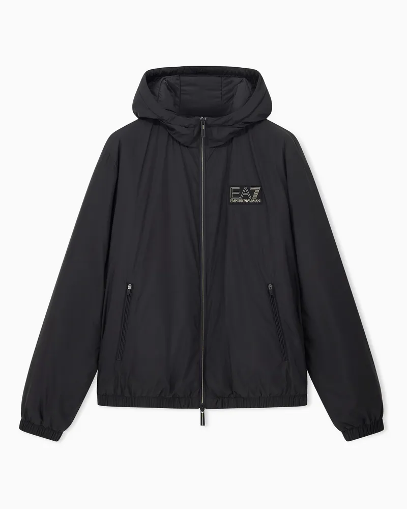 EA7 Leichte Kapuzenjacke Premium Label mit Reißverschluss Schwarz