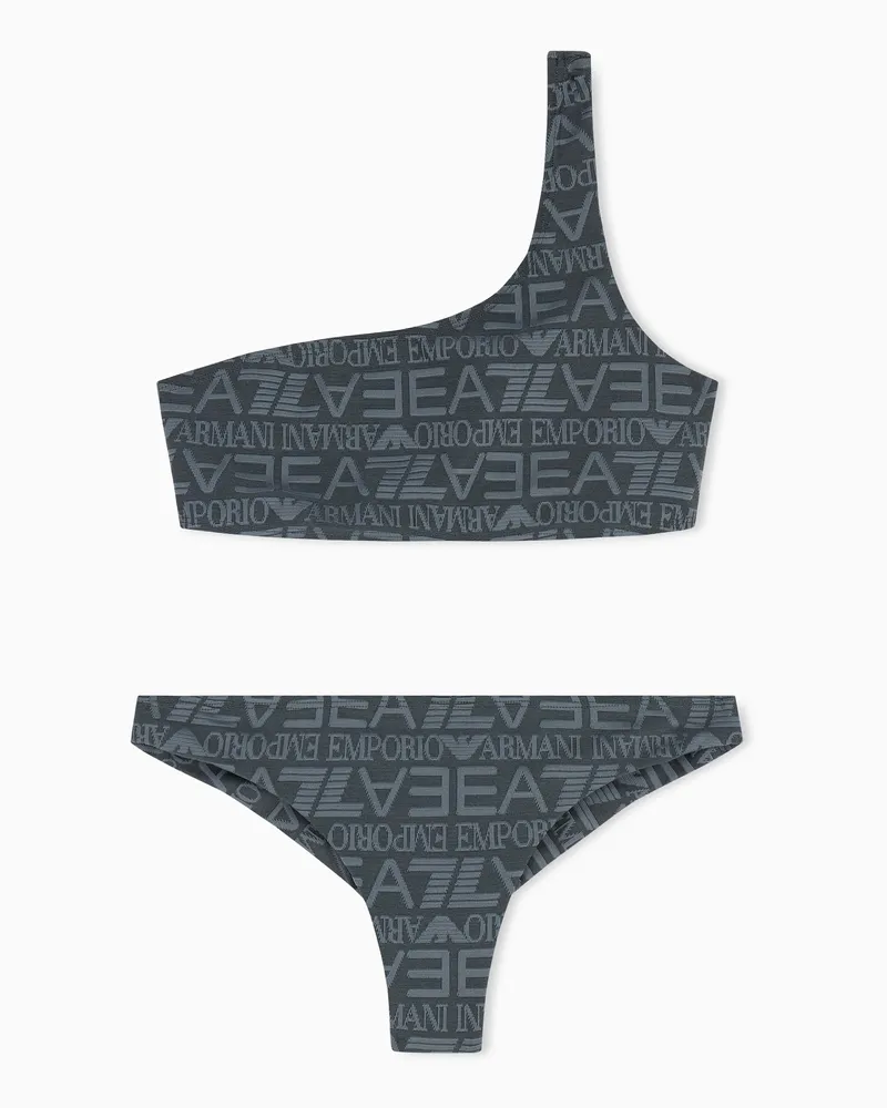 EA7 One-Shoulder-Bikini mit Monogramm-Print Grau