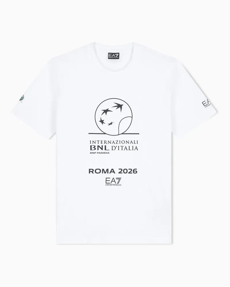EA7 Internazionali BNL d’Italia Baumwoll-T-Shirt mit Rundhalsausschnitt Weiß