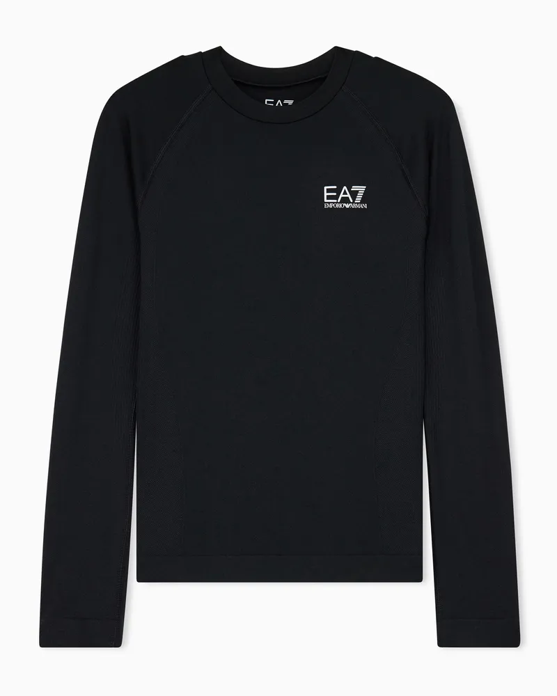 EA7 Nahtloses Langarmshirt Ventus Plus mit Rundhalsausschnitt Schwarz