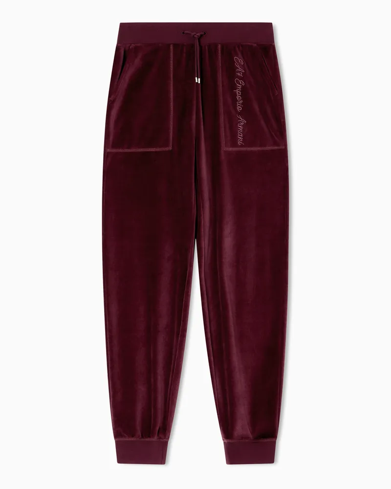 EA7 Athletic Velours Jogginghose aus Stretch-Chenille Burgunderrot