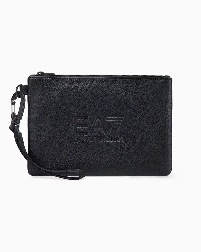EA7 Clutch strukturierte Oberfläche Logoprägung Handschlaufe Schwarz